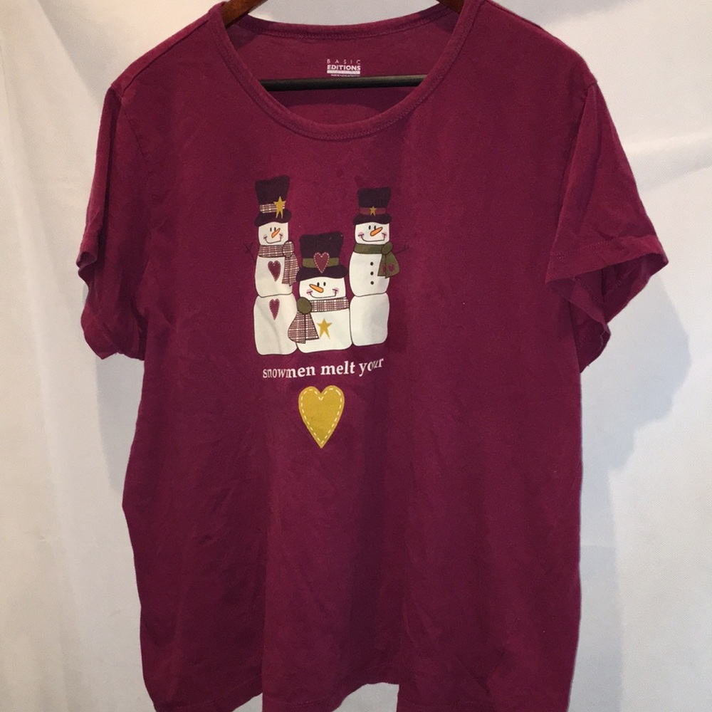 Basic Editions Snowmen Melt Your Heart Graphic Tee | Size 2X